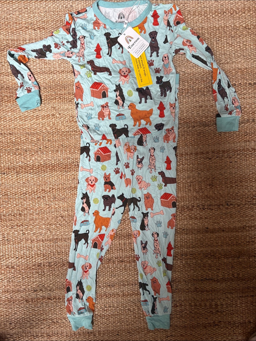 NWT Emerson and Friends Light Blue Dog Print Footed One-Piece Pajamas